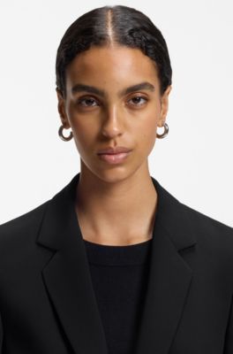 Regular-fit jacket in crease-resistant crepe, Black