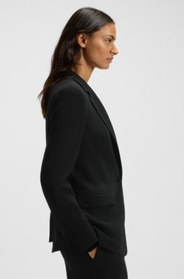 Regular-fit jacket in crease-resistant crepe, Black