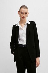 Regular-fit jacket in crease-resistant crepe, Black