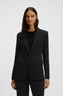 Regular-fit blazer van kreukbestendige cr&ecirc;pe, Zwart
