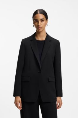 Regular-fit jacket in crease-resistant crepe, Black
