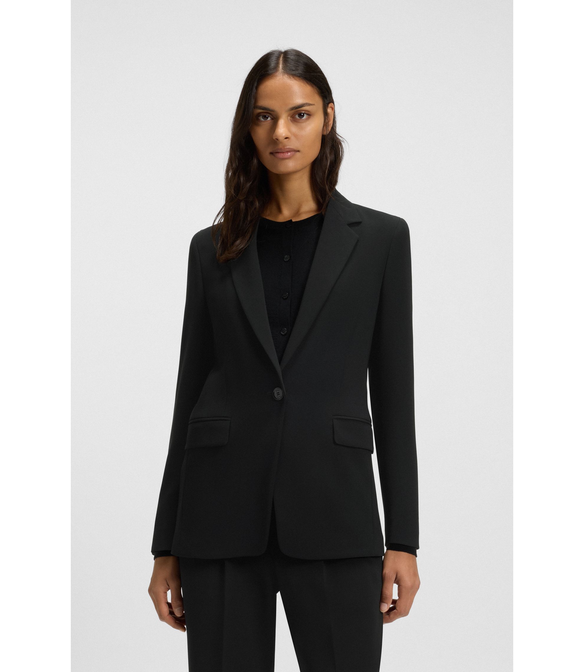 Regular-Fit Blazer aus knitterfreiem Krepp