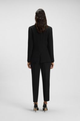 Regular-fit blazer van kreukbestendige cr&ecirc;pe, Zwart