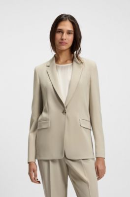 Regular-fit jacket in crease-resistant crepe, Light Beige