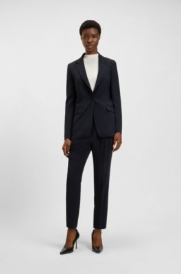 Giacca regular fit in cr&ecirc;pe antipiega, Blu scuro