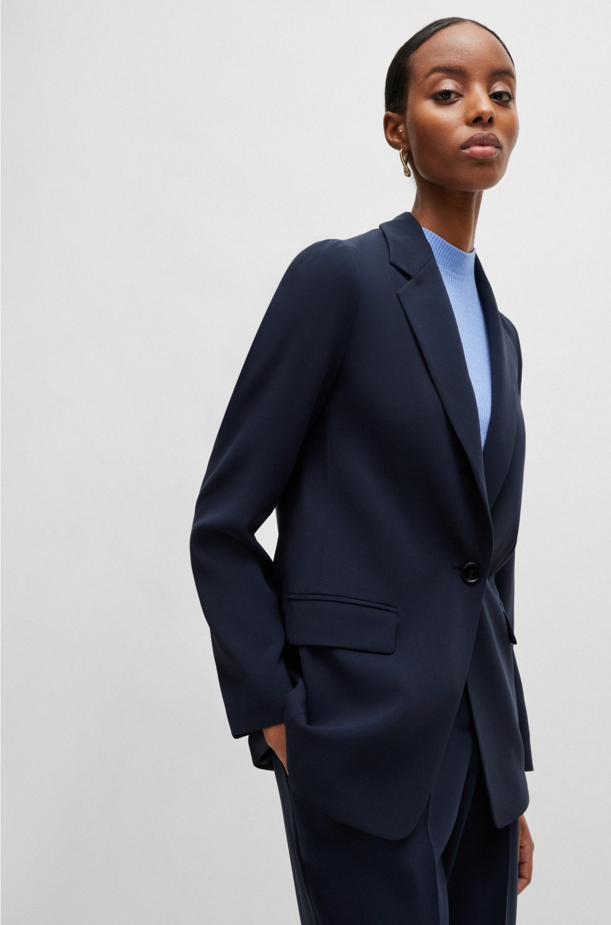 Regular-fit jacket in crease-resistant crepe, Dark Blue