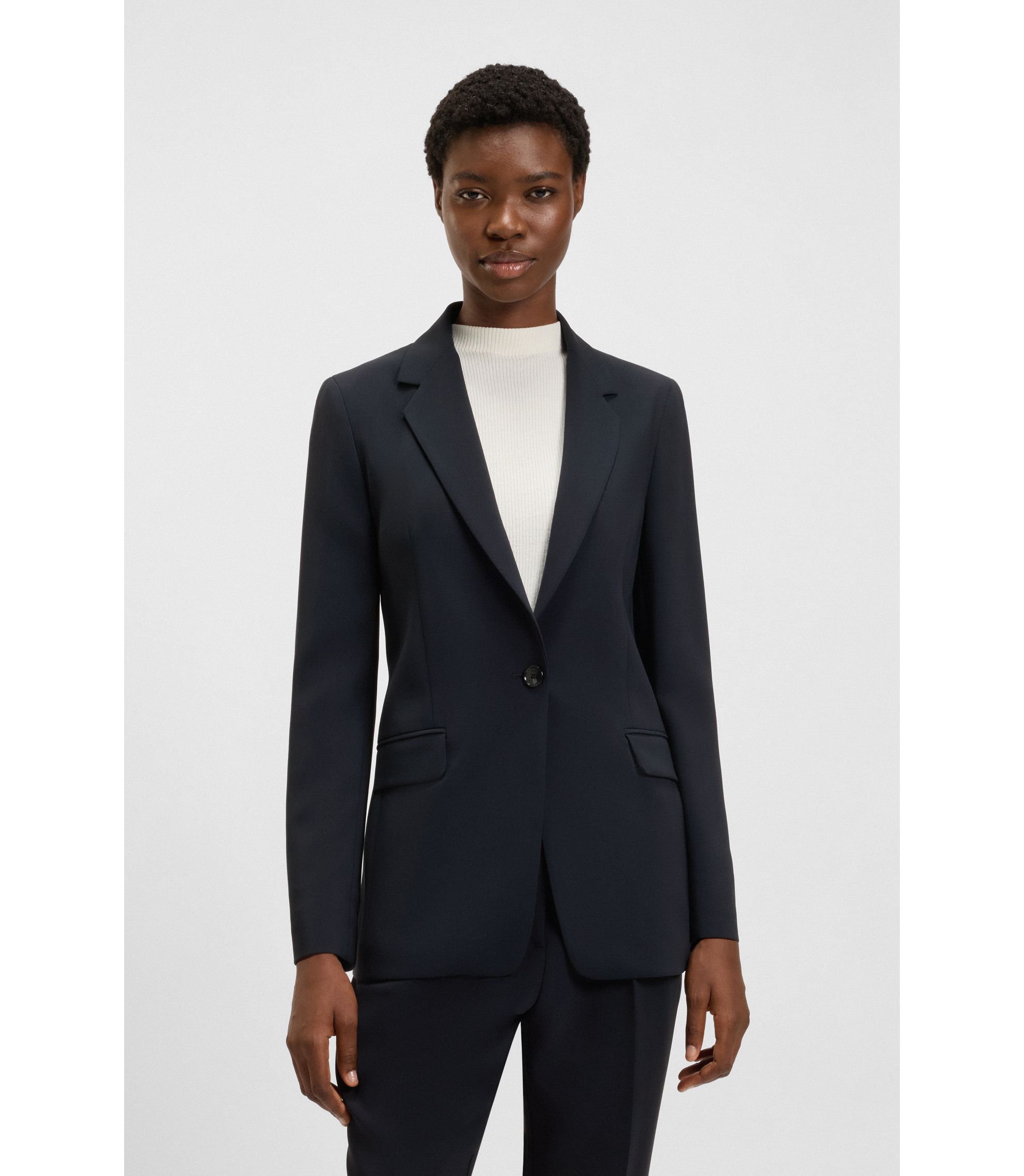 Regular-Fit Blazer aus knitterfreiem Krepp