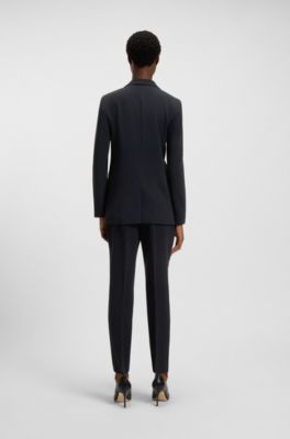 Regular-fit jacket in crease-resistant crepe, Dark Blue