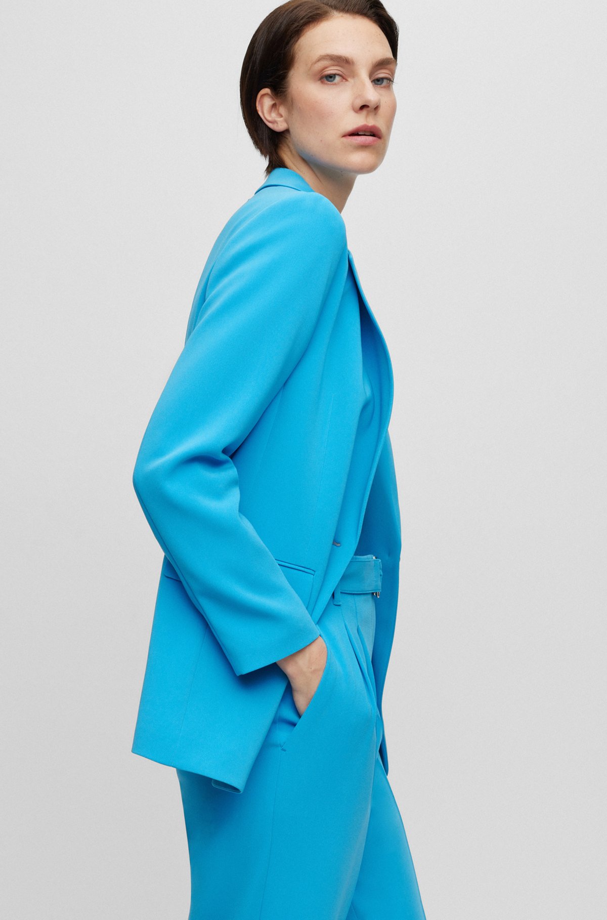 Regular-fit jacket in crease-resistant crepe, Turquoise