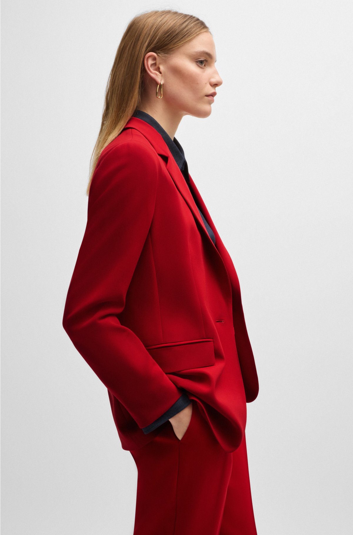 Regular-fit jacket in crease-resistant crepe, Red