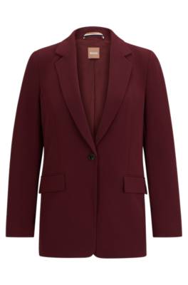 Hugo Boss Regular-fit Jacket In Crease-resistant Japanese Crepe In Burgundy