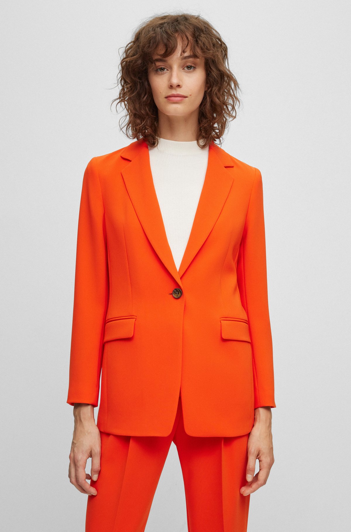Regular-fit jacket in crease-resistant crepe, Dark Orange
