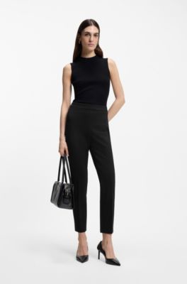 Regular-fit trousers in stretch fabric with tapered leg, Black
