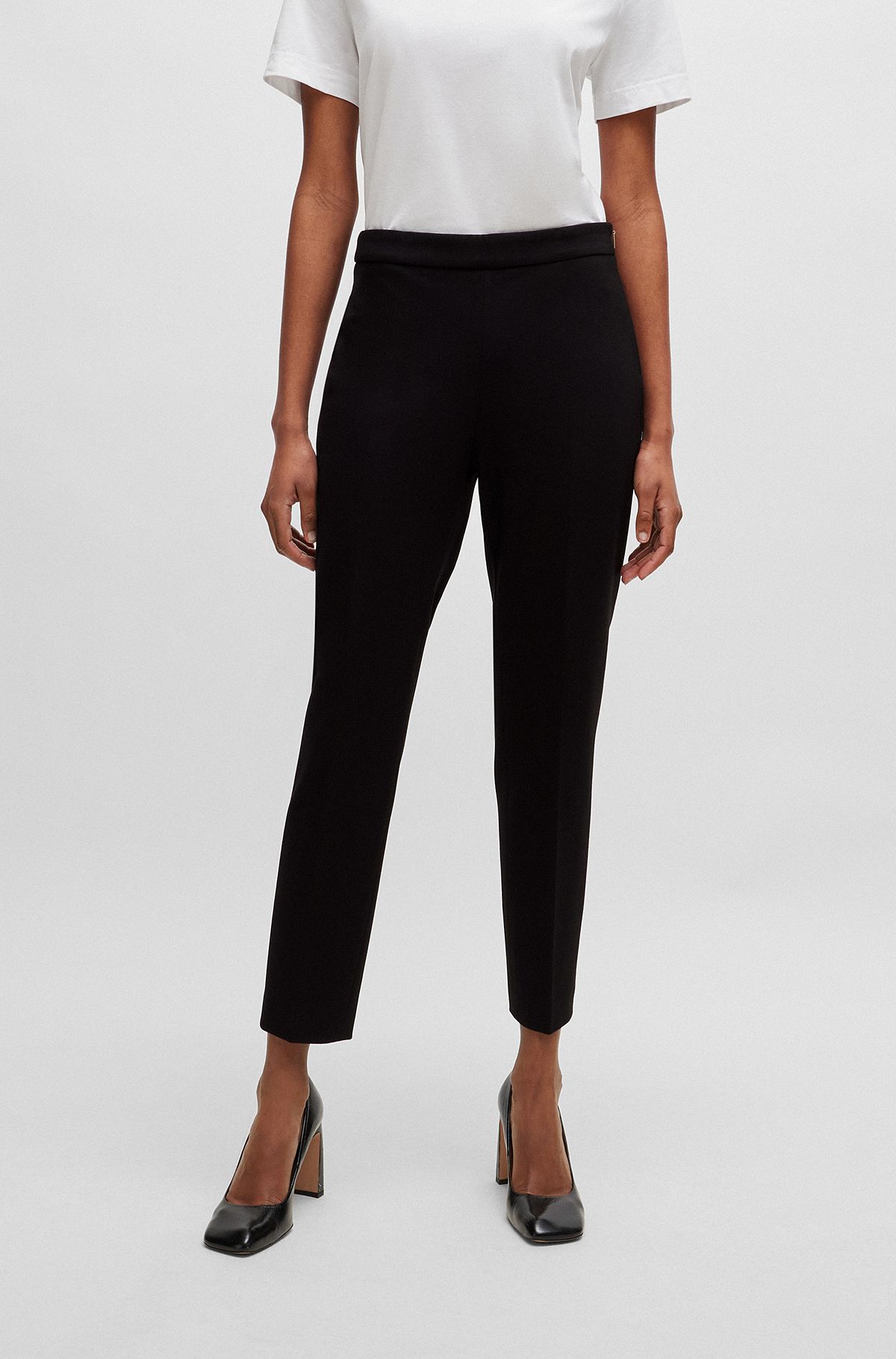 Regular-fit trousers with a tapered leg, Black