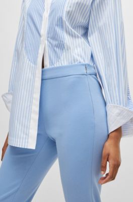 Regular-fit trousers in stretch fabric with tapered leg, Blue