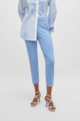 Regular-fit trousers in stretch fabric with tapered leg, Blue