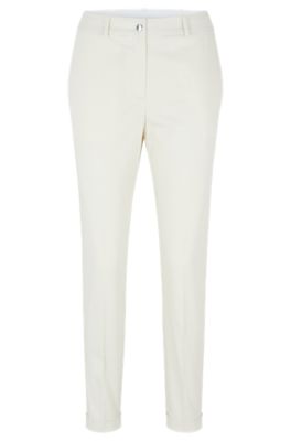 Hugo Boss Regular-fit Trousers In Stretch-cotton Twill In White