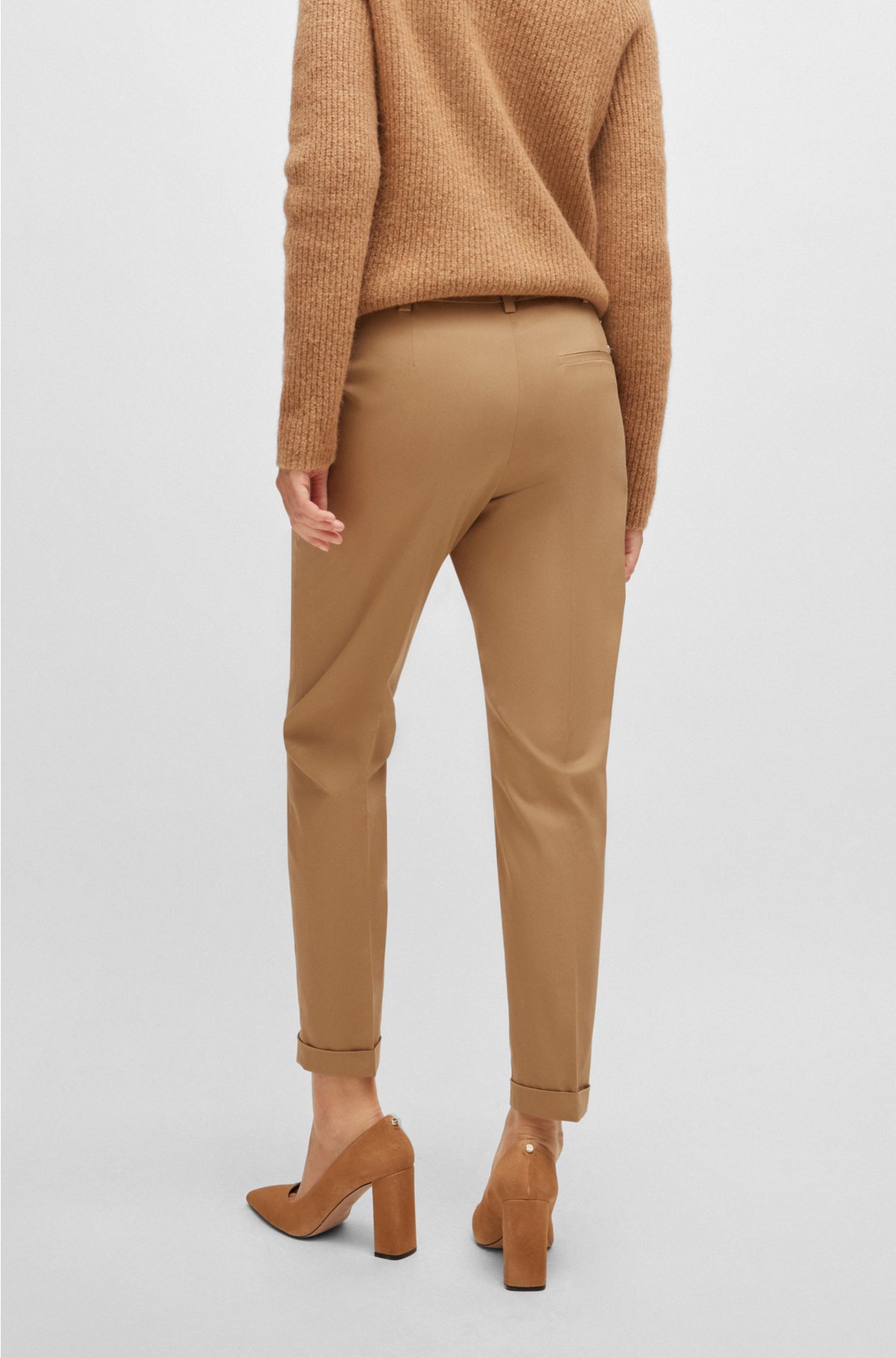 Regular-fit trousers in stretch-cotton twill, Light Brown