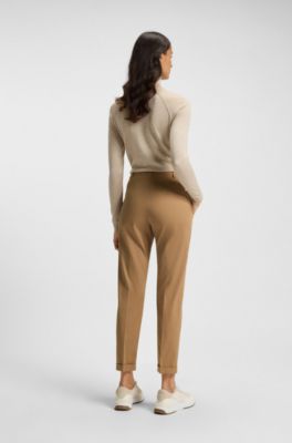 Pantaloni regular fit in twill di cotone elasticizzato, Beige