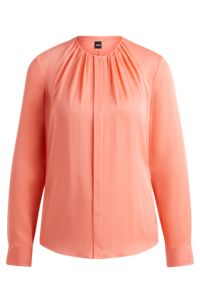 Ruched-neck blouse in stretch-silk crepe de Chine, Light Purple