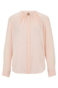 Ruched-neck blouse in stretch-silk crepe de Chine, light pink
