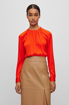 BOSS - Regular-fit blouse in pure silk with pleat front