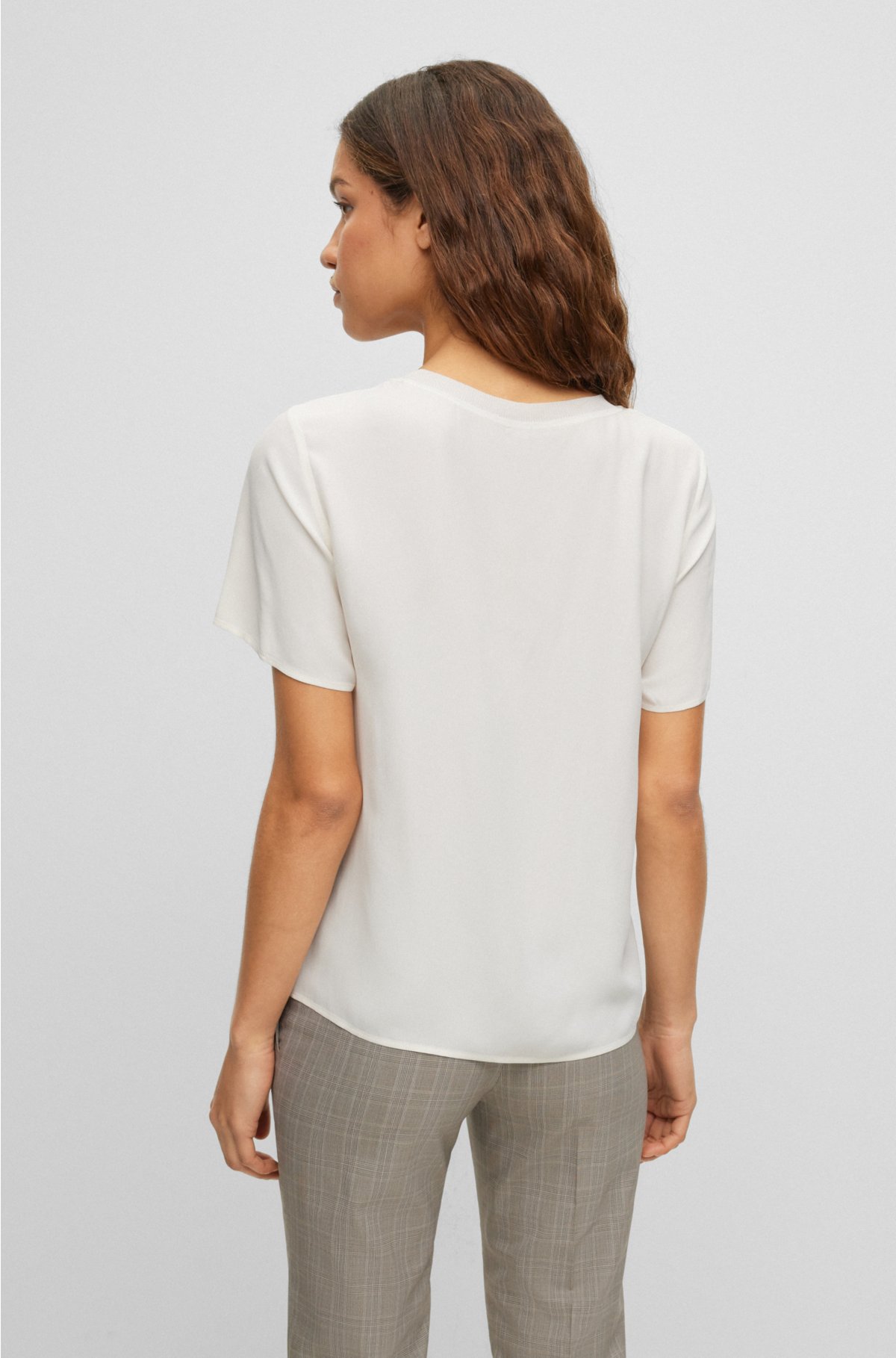 Responsible short-sleeved top with ribbed trims, White