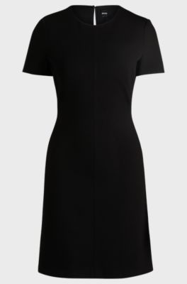 Slim-fit crew-neck dress in stretch fabric, Black