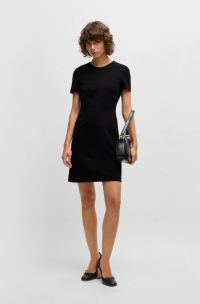 Robe Slim en tissu stretch à col rond, Noir