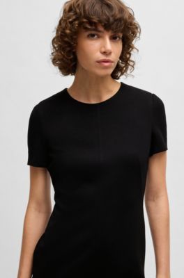 Slim-fit crew-neck dress in stretch fabric, Black