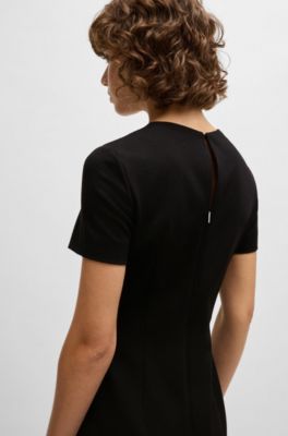 Slim-fit crew-neck dress in stretch fabric, Black