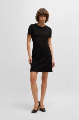 Slim-fit crew-neck dress in stretch fabric, Black
