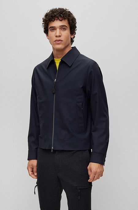 Slim-fit jacket in performance-stretch wool, Dark Blue