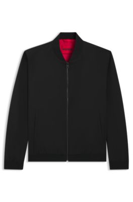 Packable slim-fit jacket with red lining, Black