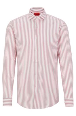 HUGO Striped slimfit shirt in organiccotton poplin