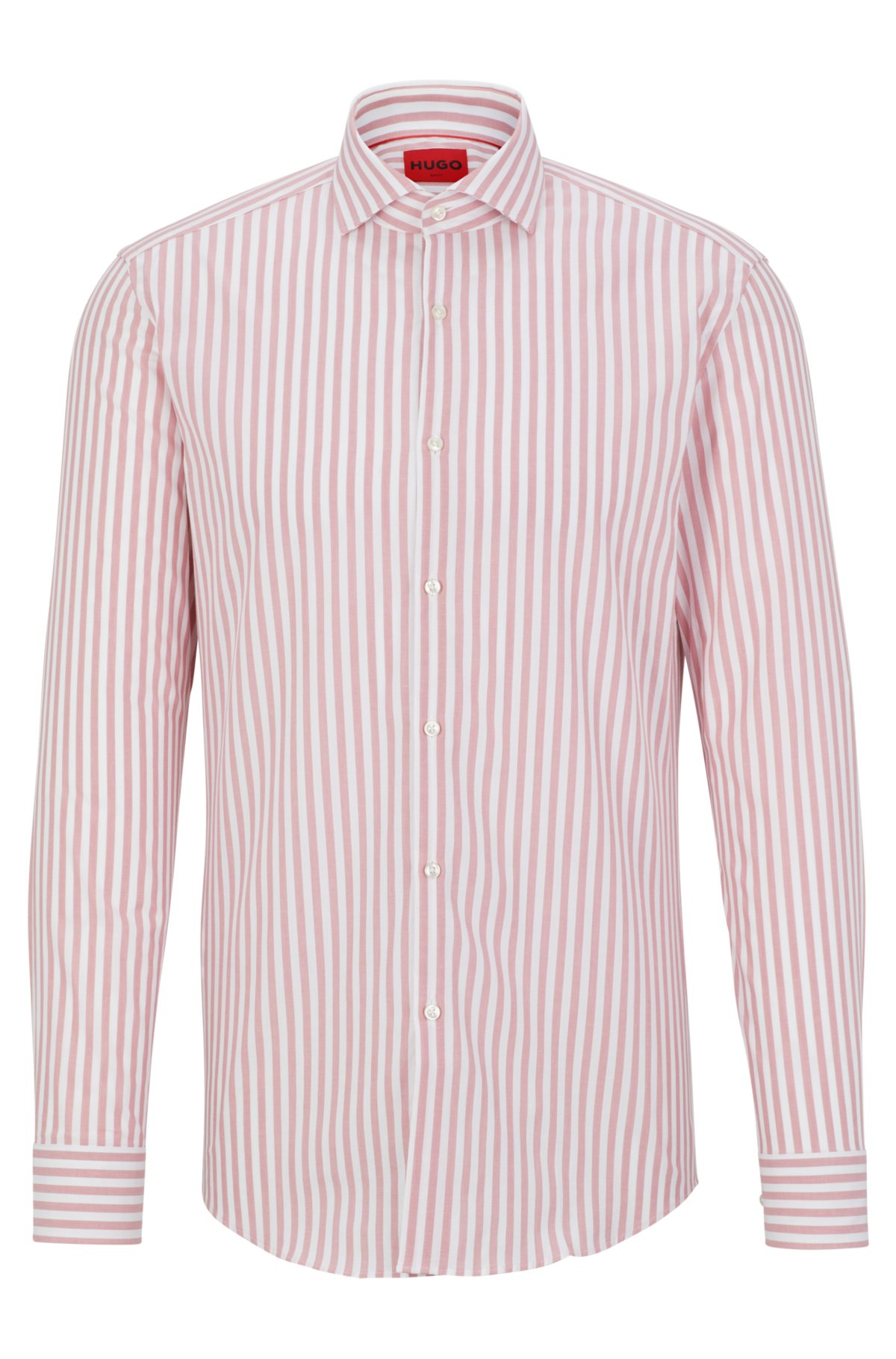 HUGO - Striped slim-fit shirt in organic-cotton poplin