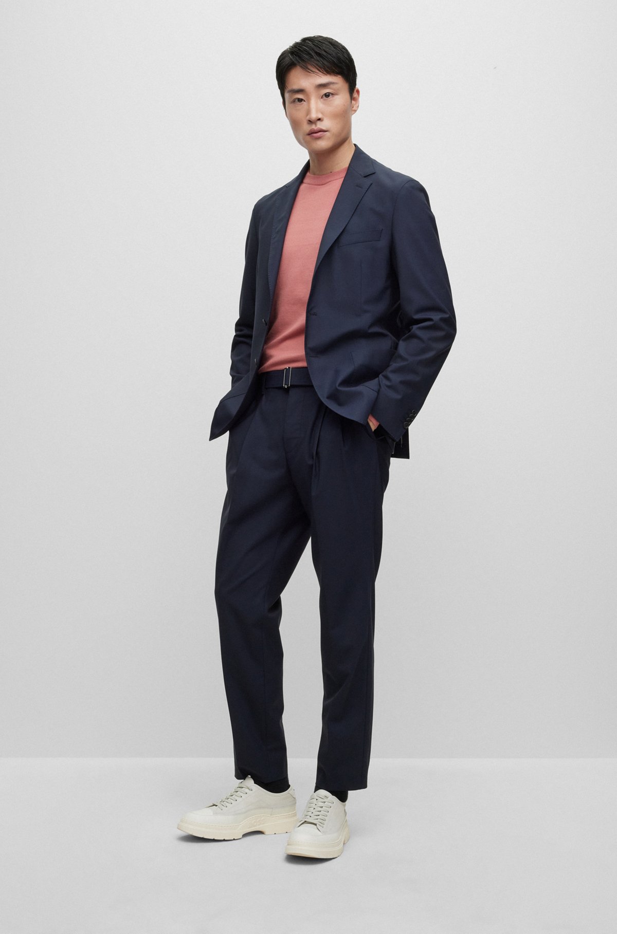 Relaxed-fit trousers in performance-stretch wool, Dark Blue