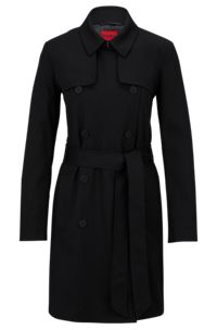 Stretch-cotton trench coat with double-breasted closure, Black