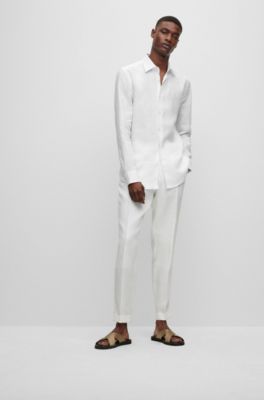 Slim-fit shirt in Italian-made linen, White