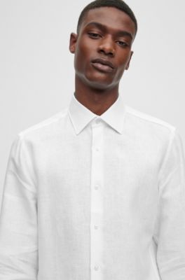 Slim-fit shirt in Italian-made linen, White