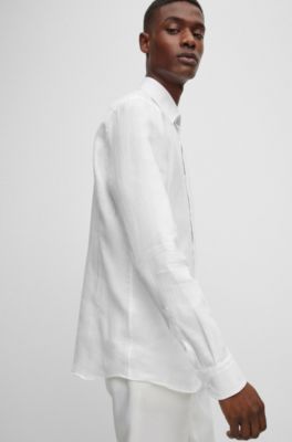 Slim-fit shirt in Italian-made linen, White