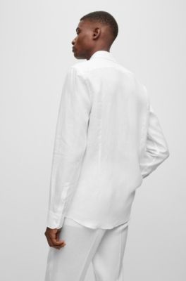 Slim-fit shirt in Italian-made linen, White