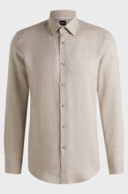 Slim-fit shirt in Italian-made linen, Light Beige