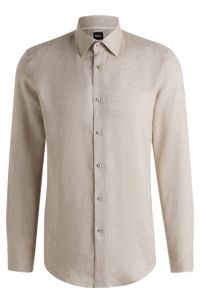 Slim-fit shirt in Italian-made linen, Light Beige