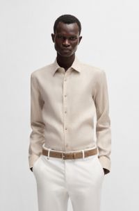 Slim-fit shirt in Italian-made linen, Light Beige