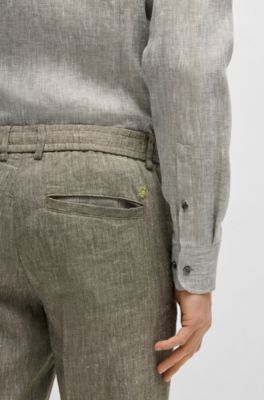 Slim-fit shirt in Italian-made linen, Dark Green