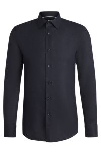 Slim-fit shirt in Italian-made linen, Dark Blue