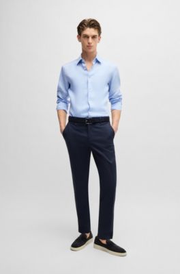 Slim-fit shirt in Italian-made linen, Light Blue