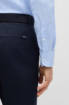 Slim-fit shirt in Italian-made linen, Light Blue