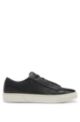 Leather low-top trainers with logo lace loop, Black